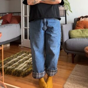 Carhartt Blue Denim with Grey+Blue Plaid Lining